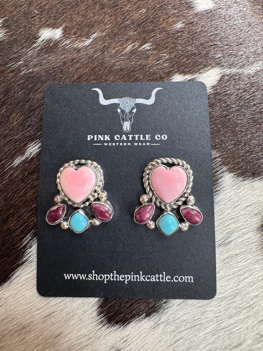 Heart Multi Stone Cluster Studs *Native