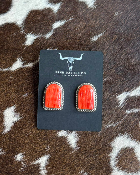 Red Spiny Arch Shaped Earrings *Native