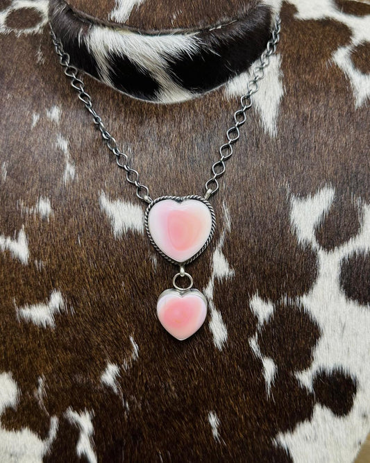 Double Pink Conch Heart Lariat *Native