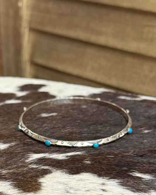 8" Sterling & Turquoise Simple Bangle