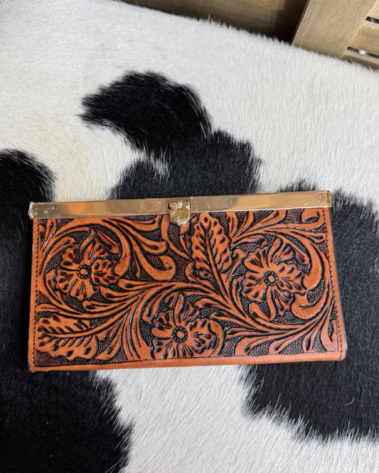 Brown Tooled Clutch Wallet