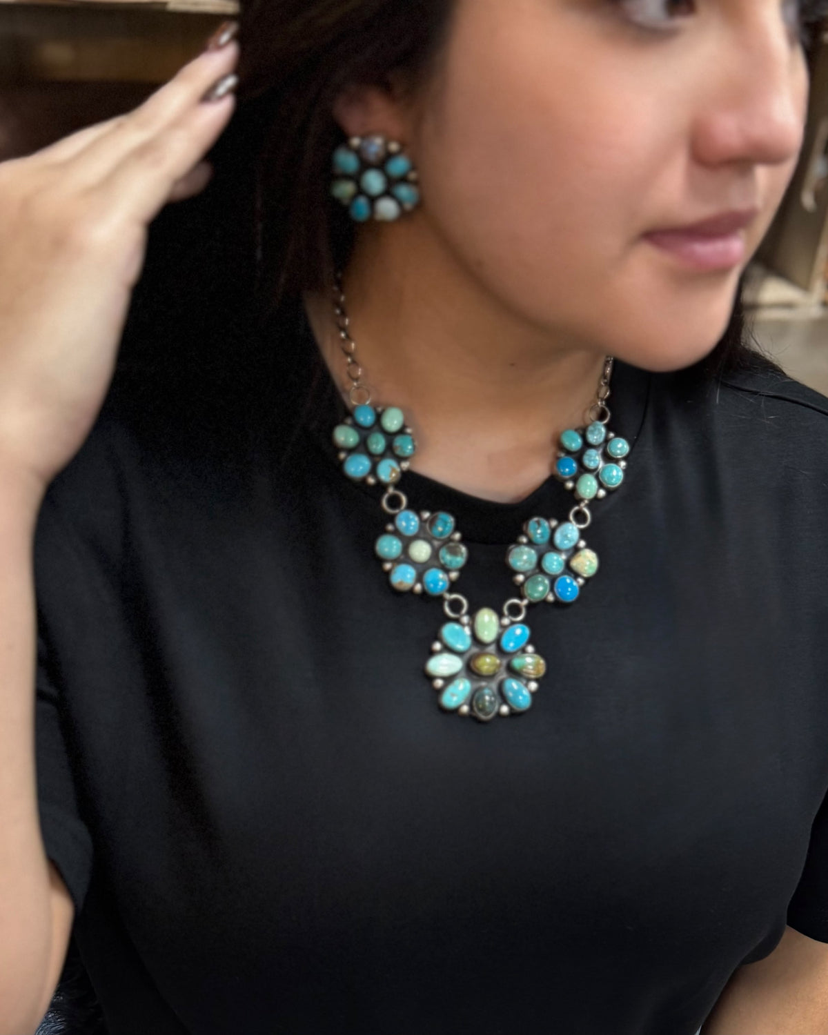 Mixed Turquoise Cluster Statement Necklace *Native