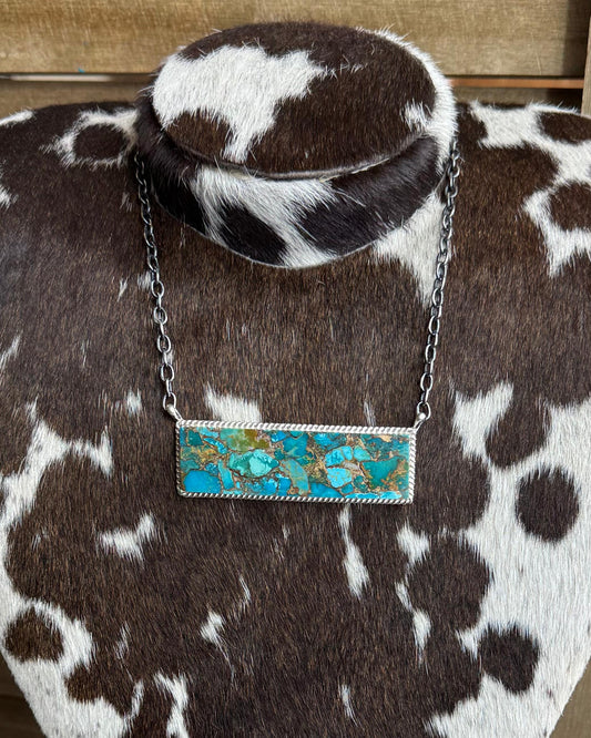 XL Turquoise Teal & Bronze Bar Necklace *Native