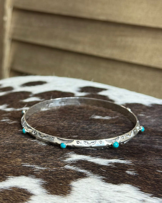 8" Sterling & Turquoise Simple Bangle