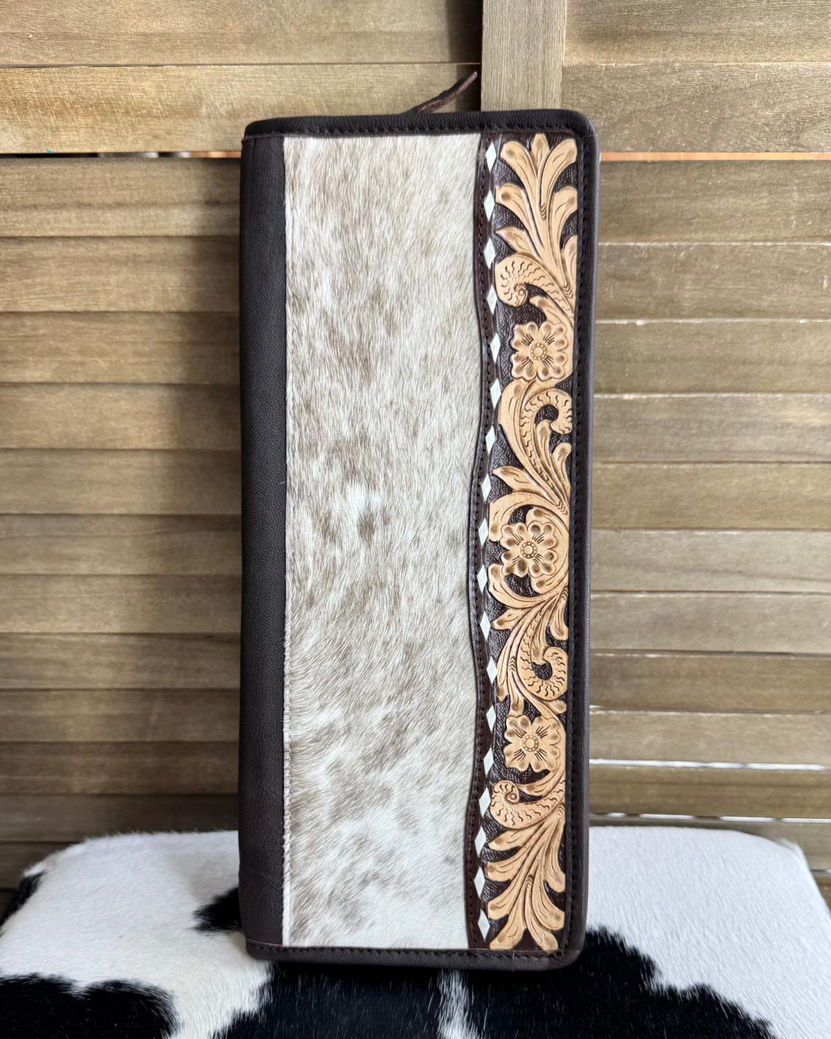 Cowhide & Tooled Travel Jewelry Case *Chocolate Brown