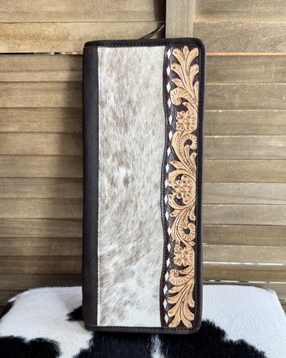 Cowhide & Tooled Travel Jewelry Case *Chocolate Brown