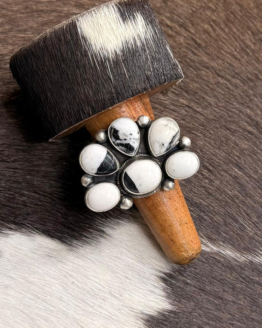 White Buffalo Half Cluster Adj Ring *Native