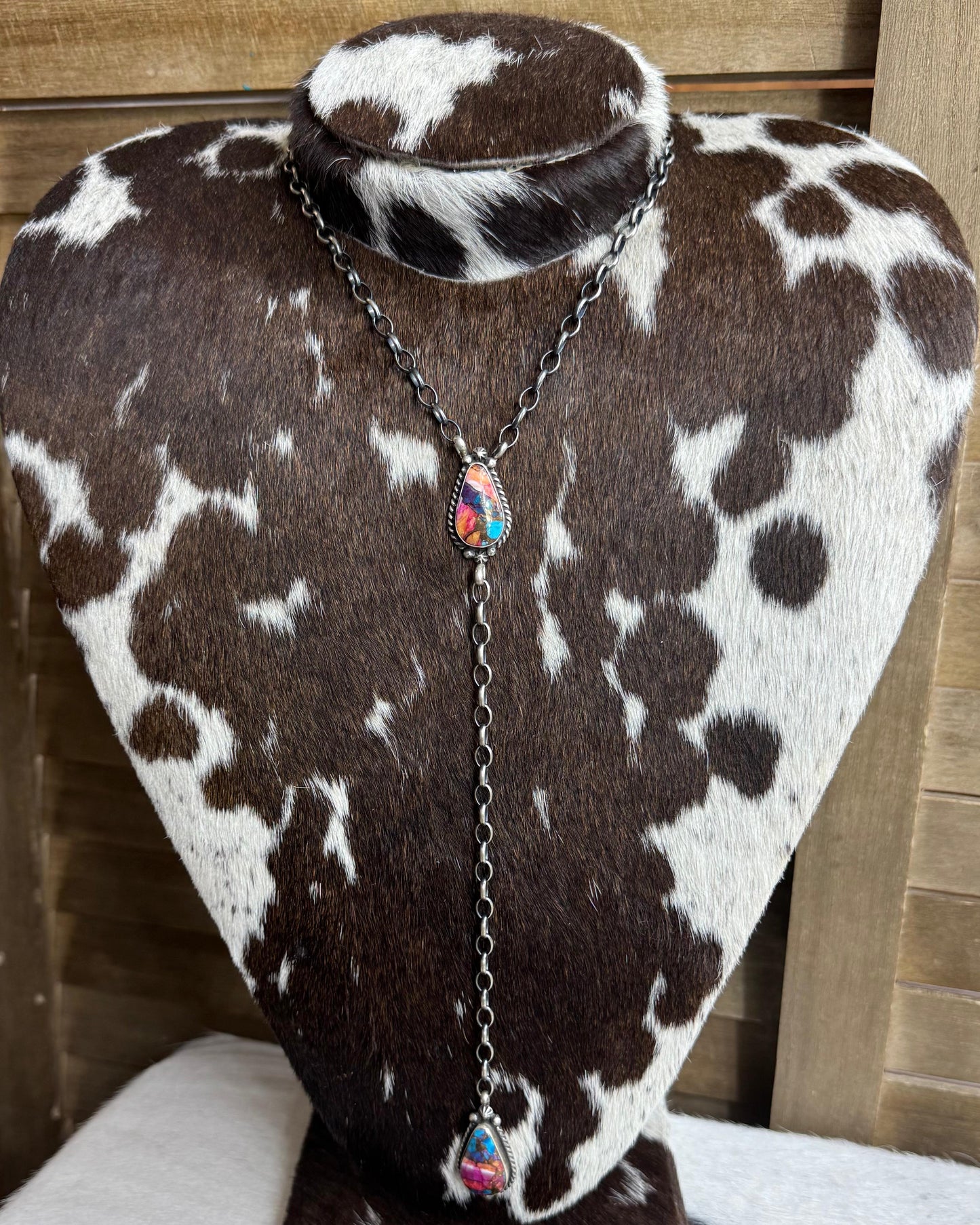 Pink Dahlia 2 Stone Lariat *Native
