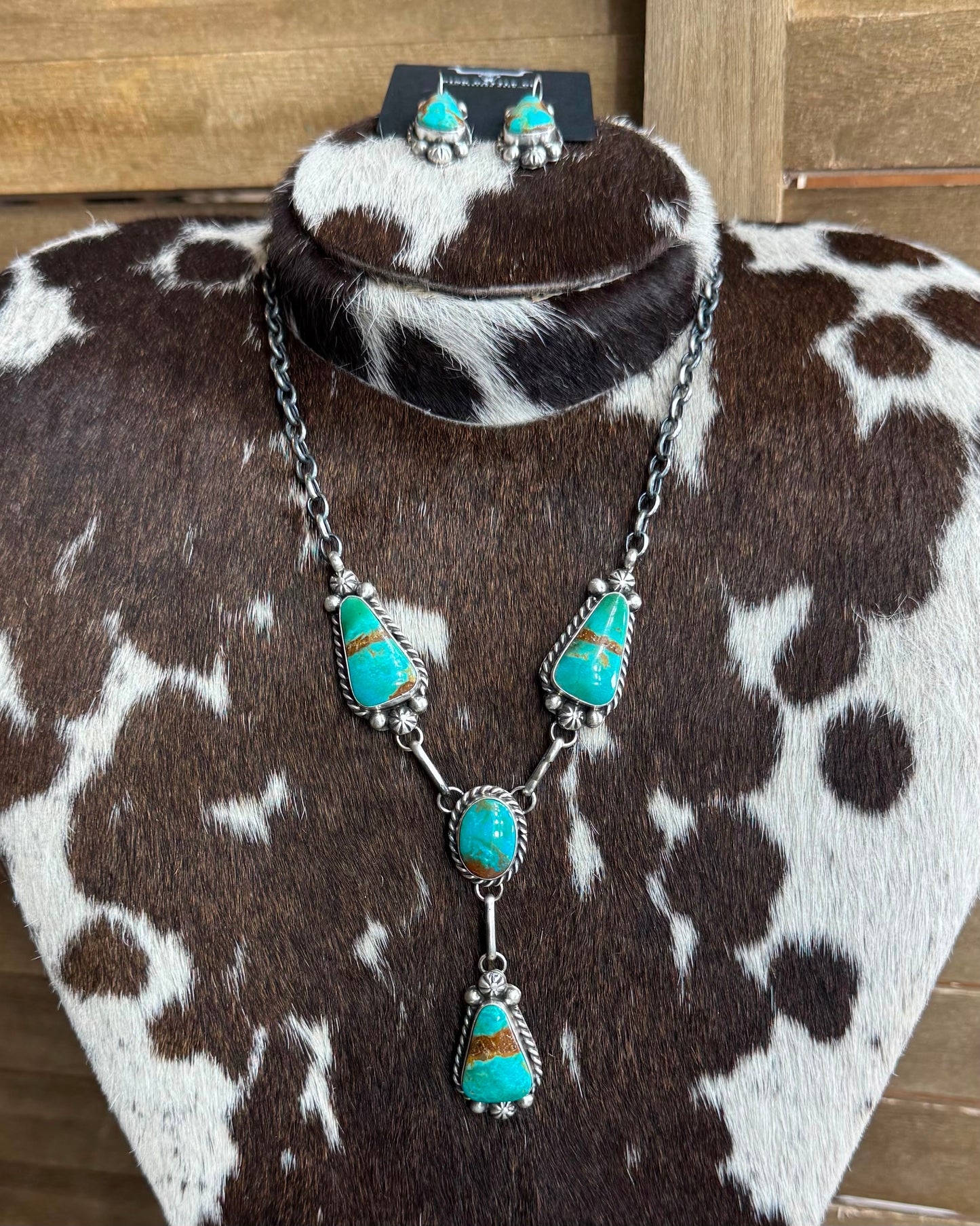 Turquoise 4 Stone Lariat Necklace Set *Native
