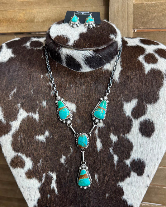 Turquoise 4 Stone Lariat Necklace Set *Native