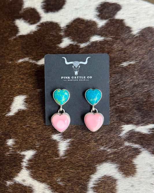 Double Heart Drop Earrings *Native