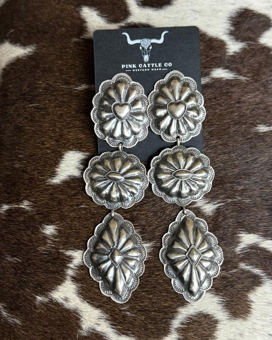 Rita Lee 3 Tier Concho Dangle Earrings *Native