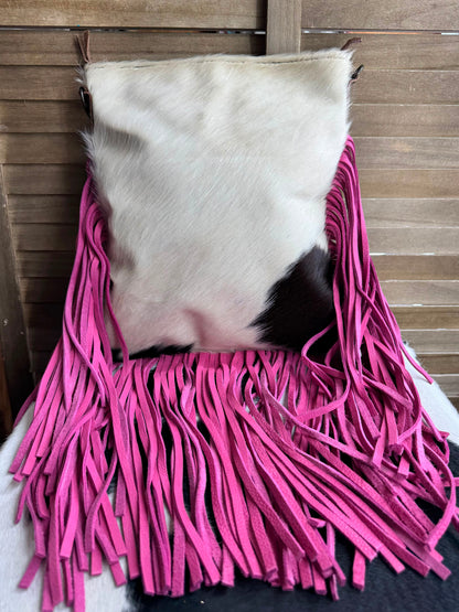 AD Pink Fringe Cowhide Crossbody Purse