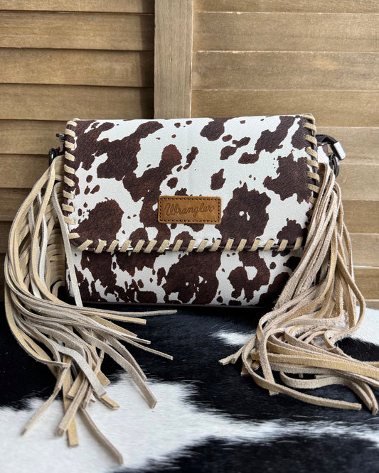 Wrangler Cow Print Fringe Crossbody