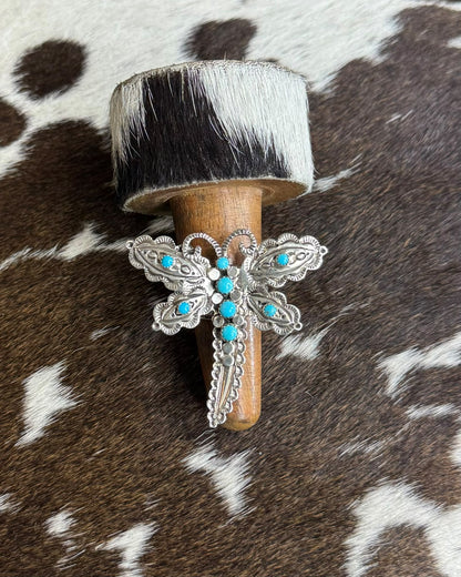 Silver Turquoise Butterfly Ring Adj *Native