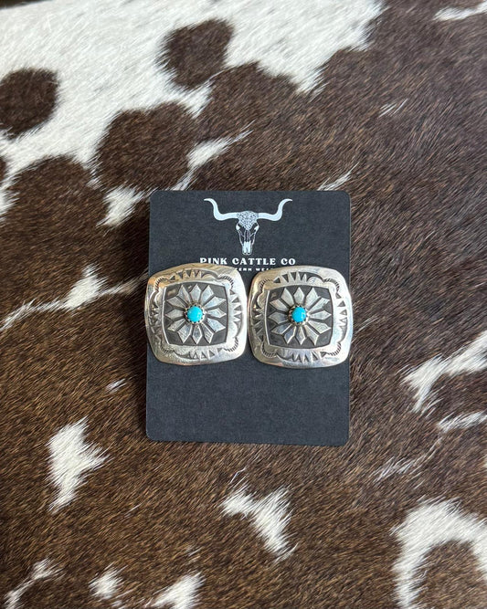 Turqouise Square One Stone Stud *Native