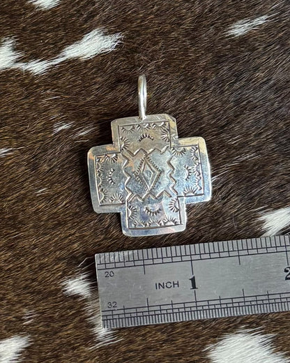 Small Silver Stamped Cross Pendant *Native
