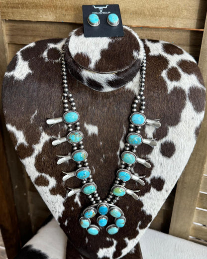 Turquoise Squash Blossom Mixed Stones Necklace *Native