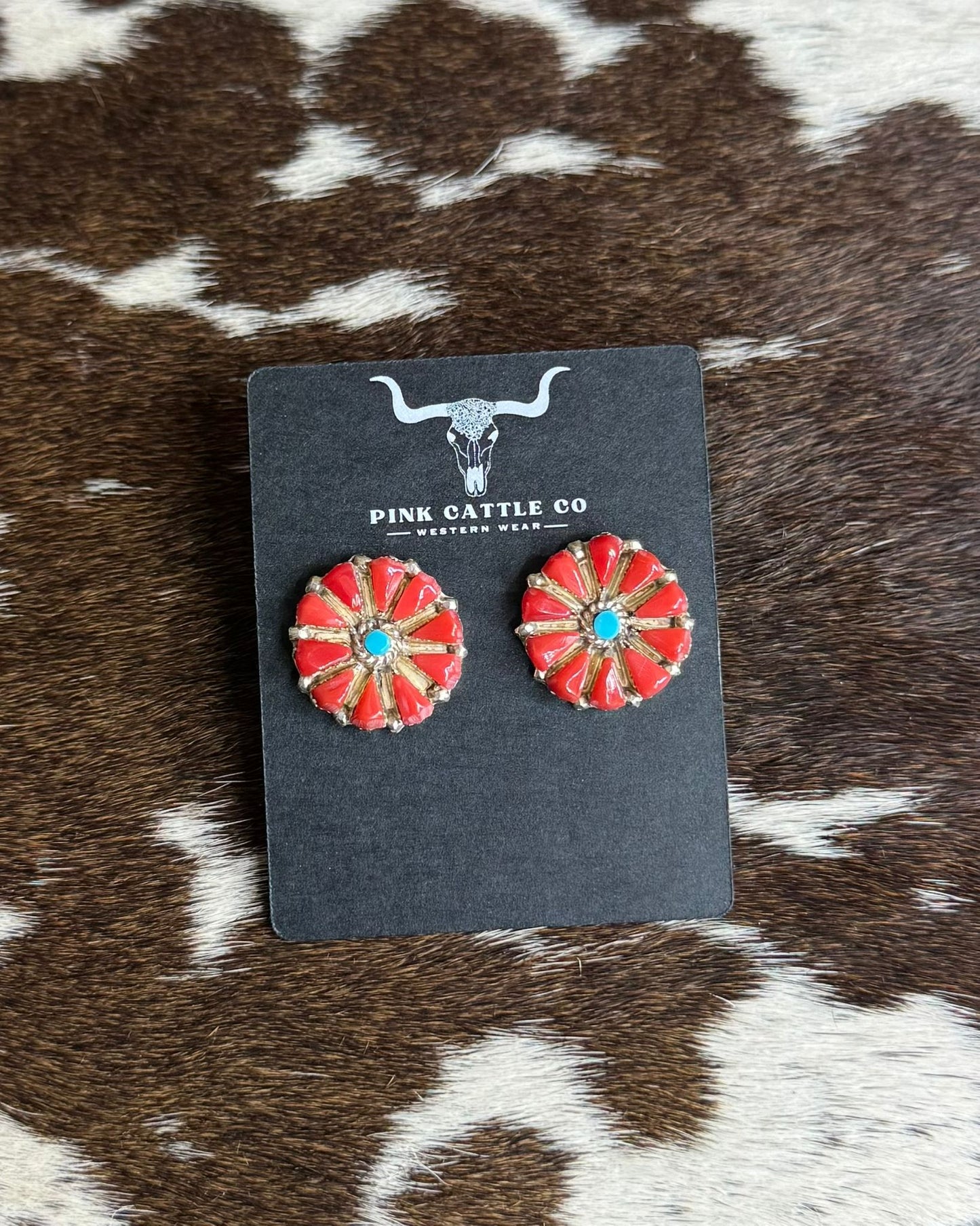Coral & Turquoise Cluster Studs *Native