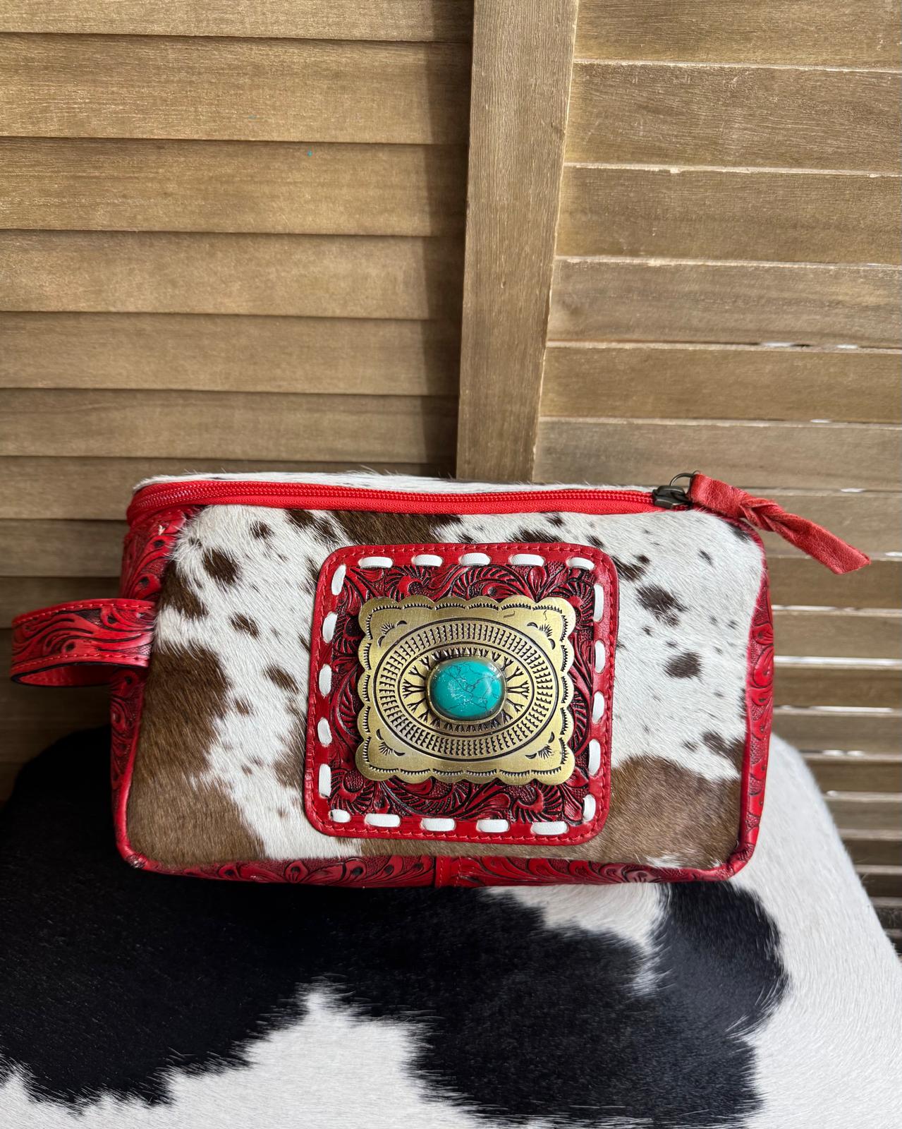 Red Tooled Makeup Toiletry Bag