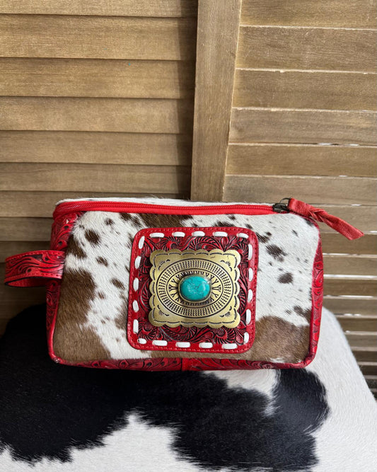 Red Tooled Makeup Toiletry Bag
