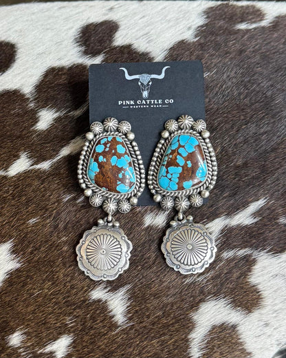 Egyptian Turquoise Starburst Concho Dangle Earrings *Native