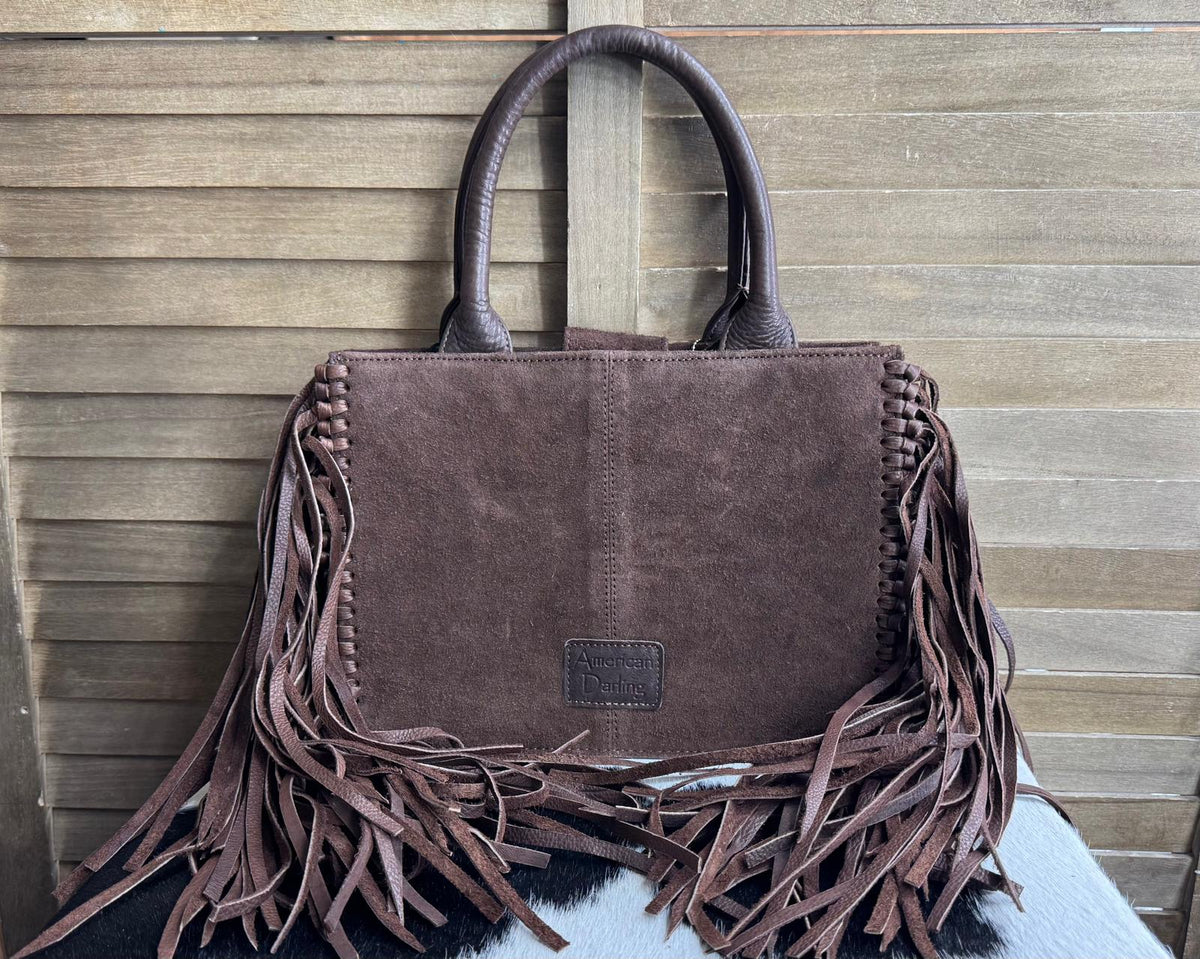 Brown Suede Horseshoe & Hearts w/fringe Purse