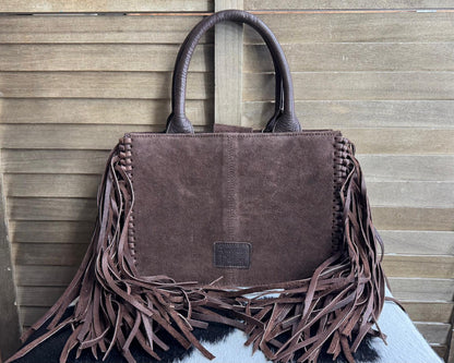 Brown Suede Horseshoe & Hearts w/fringe Purse