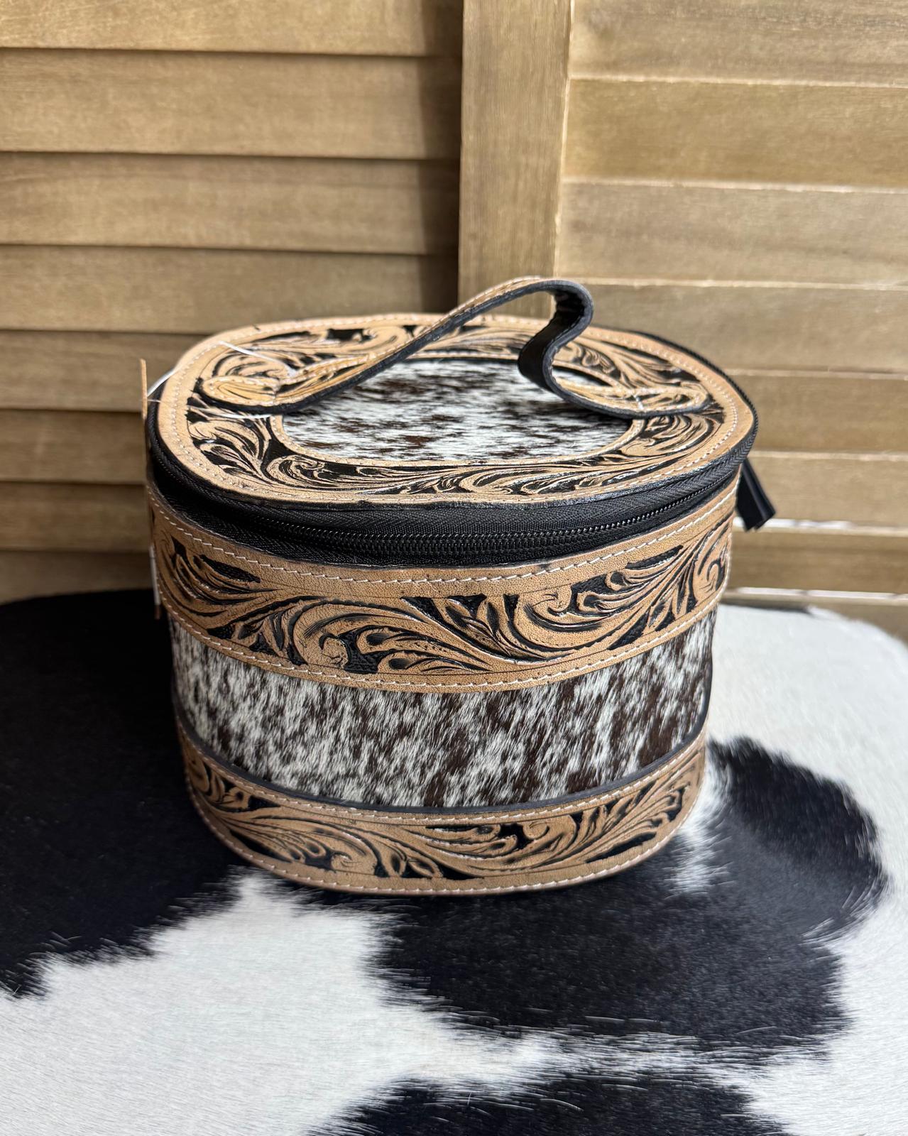 Black Tooled Cowhide Jewelry Box
