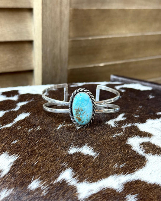 6" Sterling Rope-Edge Turquoise Cuff *Native