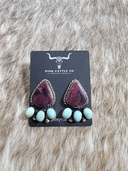 Wilson Dawes Turquoise & Spiny Stud Earrings