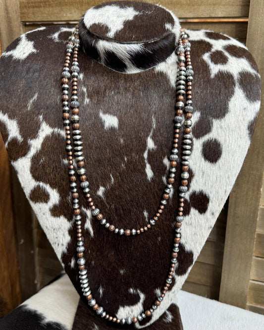 60" Copper & Silver Pumpkin Bead Necklace
