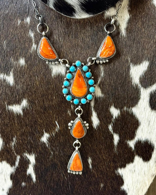 22" Spiny & Turquoise Lariat Necklace *Native