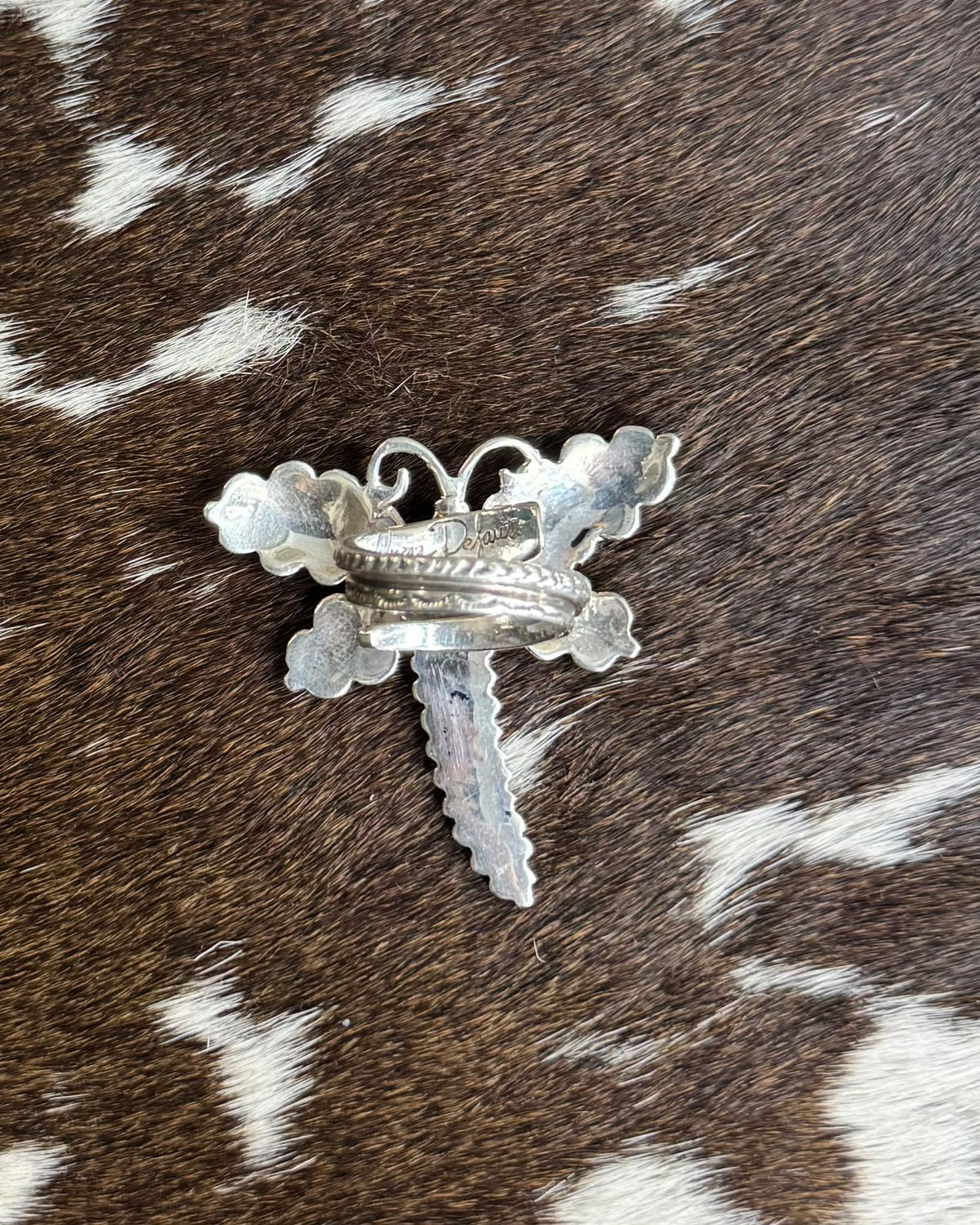 Silver Turquoise Butterfly Ring Adj *Native