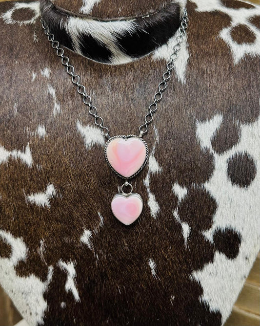 Double Pink Conch Heart Lariat