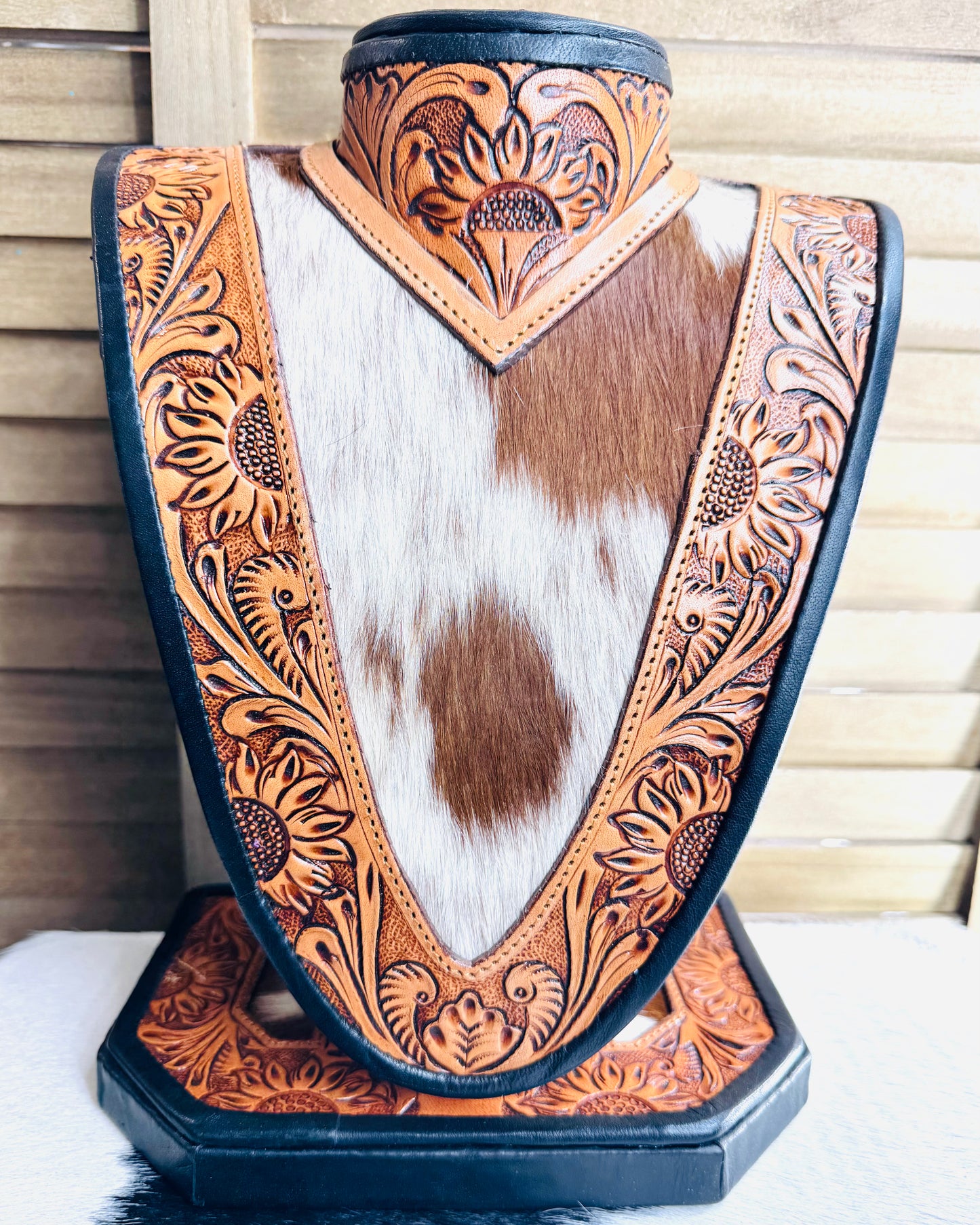 Leather Tooled Cowhide Necklace Display