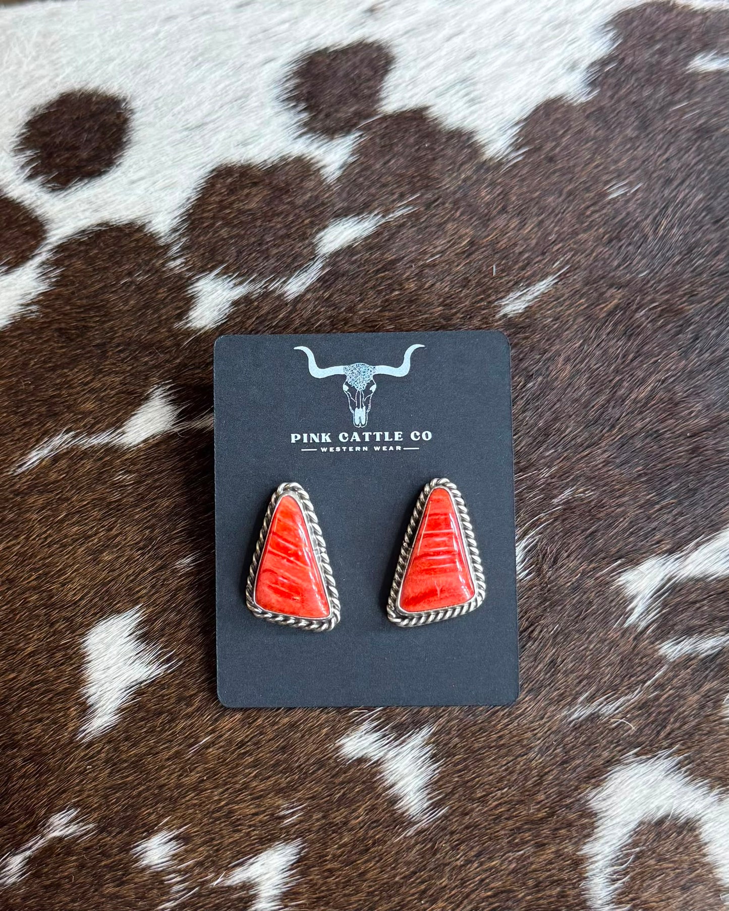 Red Spiny Triangular Earrings *Native