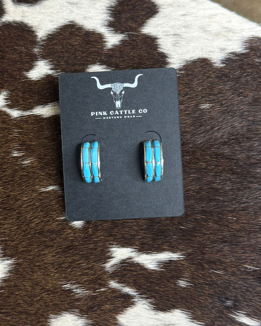 Blue Kingman Double Inlay Hoops *Native