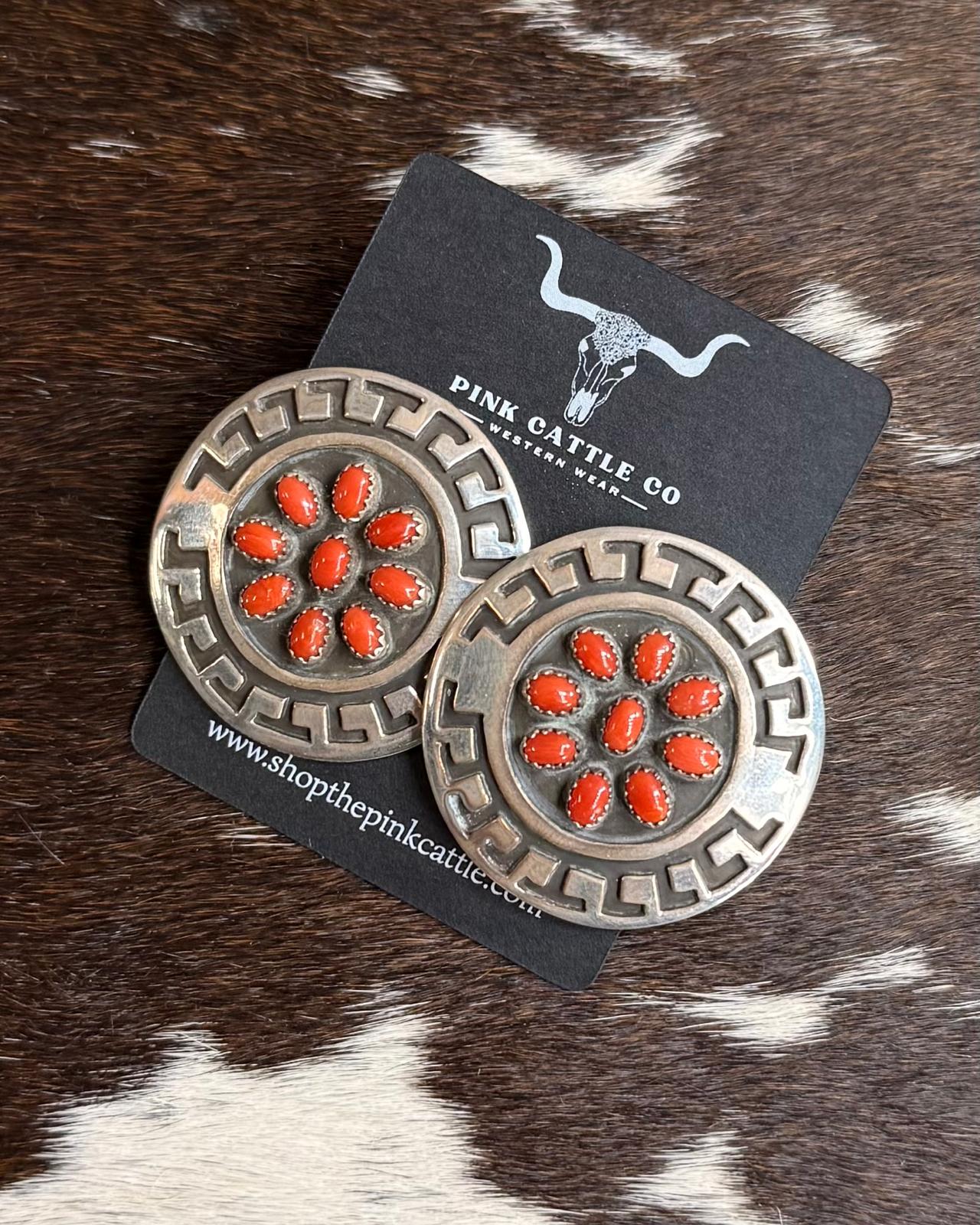 1.5" Coral Sterling Pattern Studs *Native