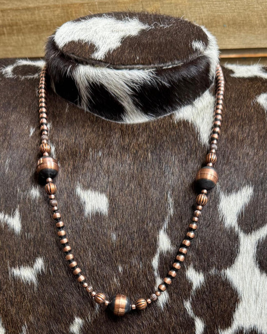 18" Big Copper & Pumpkin Bead Necklace