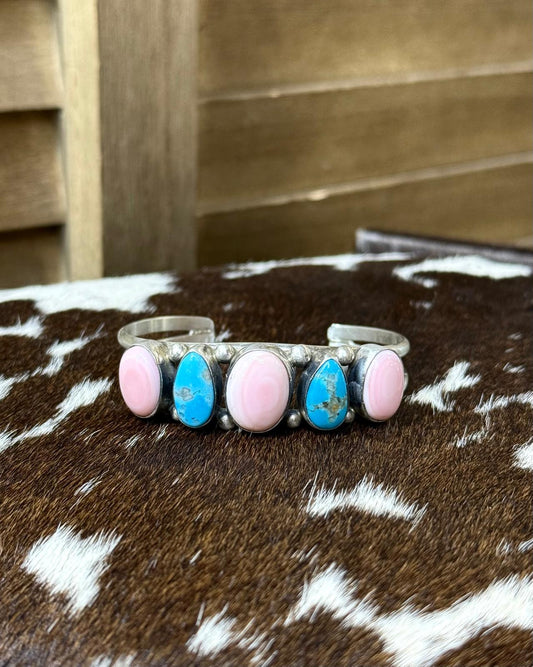 6" Pink & Turquoise 5 Stone Cuff *Native