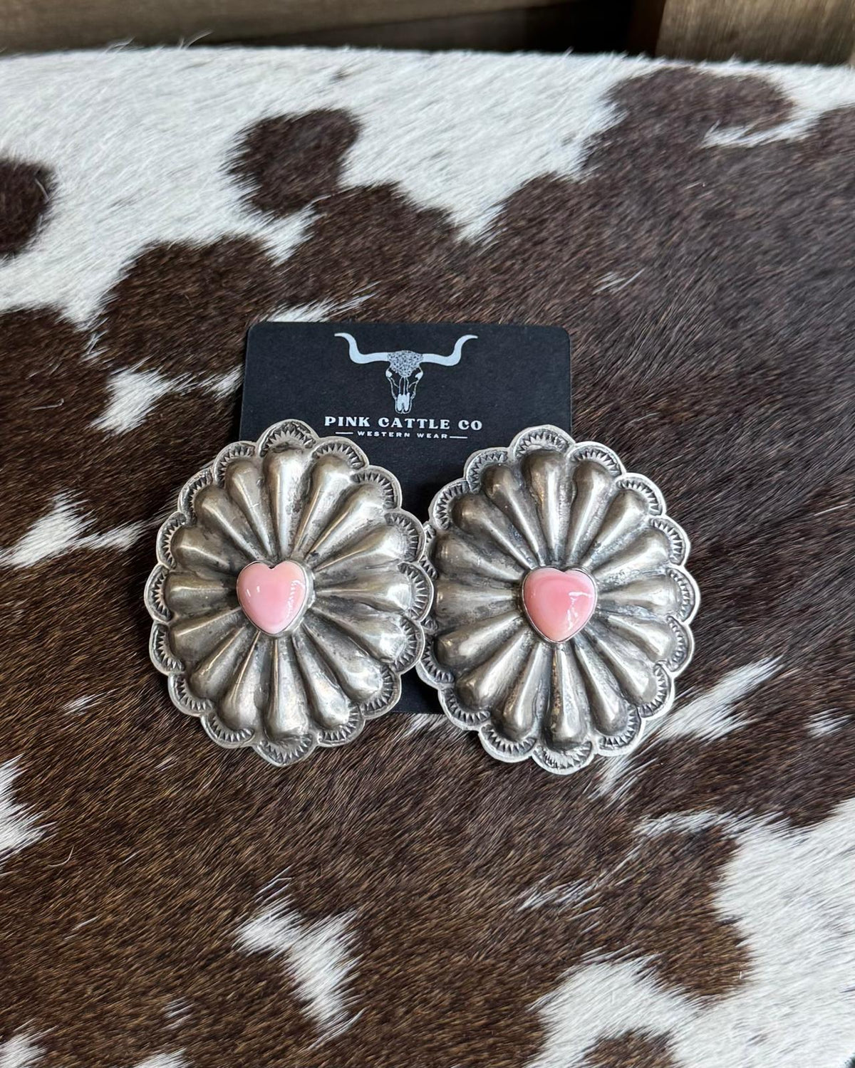 Pink Concho Heart Stud Earrings *Native