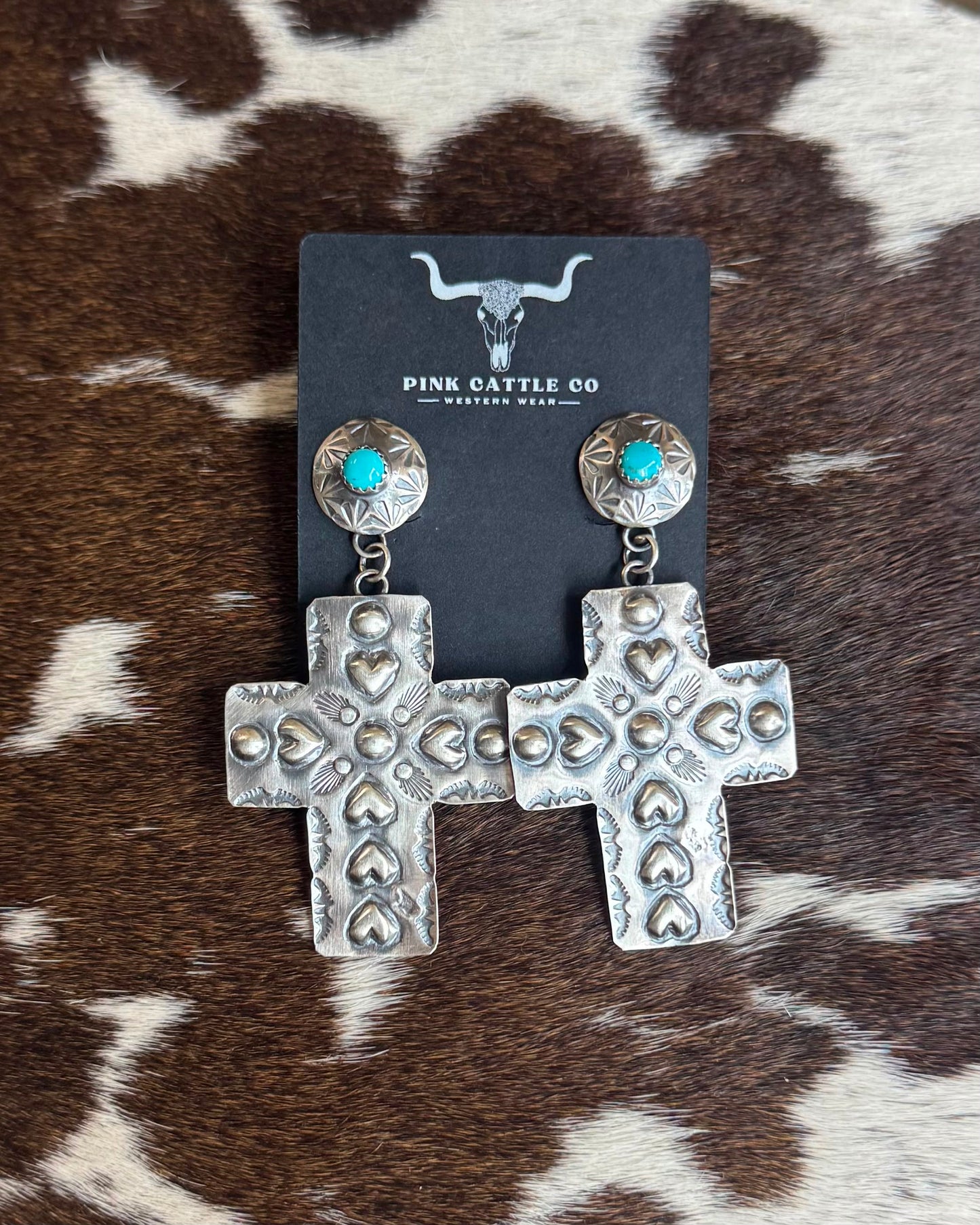 Sterling Heart Stamp Cross Earrings