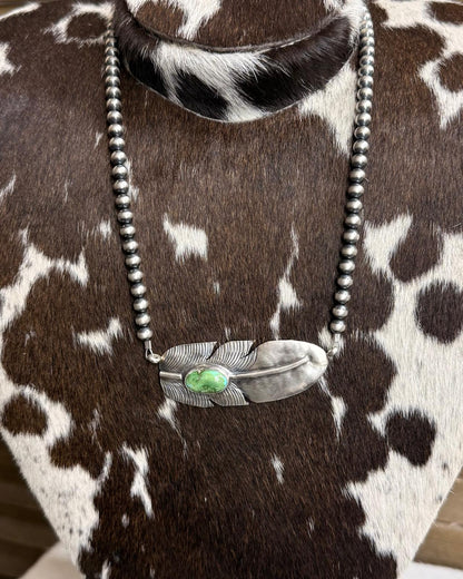 20" Sonoran Feather 6mm Pearl Necklace  *Native