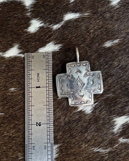Small Silver Stamped Cross Pendant *Native