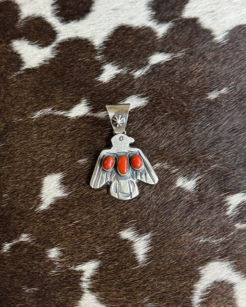 Thunderbird Coral 3 Stone Pendant *Native