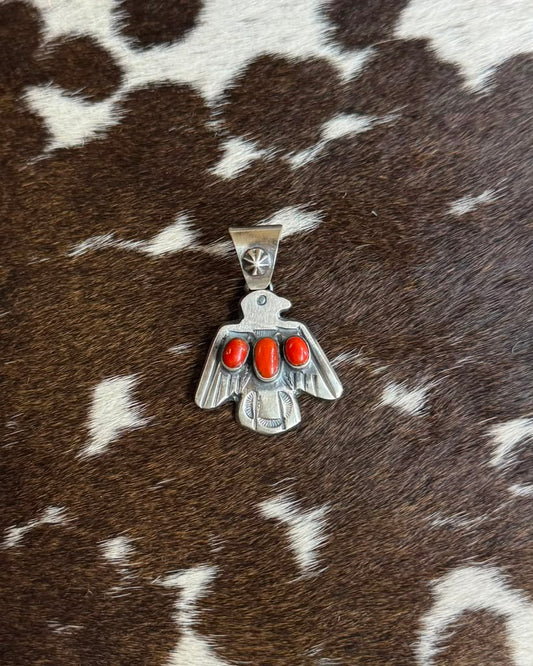 Thunderbird Coral 3 Stone Pendant *Native
