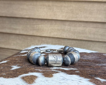 Hand Stamped Barrel and Round Pearl Set *Native