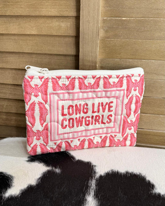 Long Live Cowgirls Fuchsia Quilted Small Makeup Bag