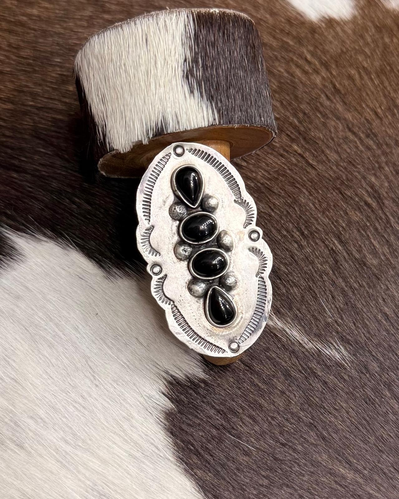 Adj Sterling Silver Onyx 4 Stone Ring *Native